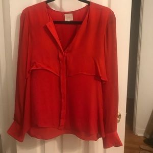 Parker Red Long Sleeve Silk Blouse